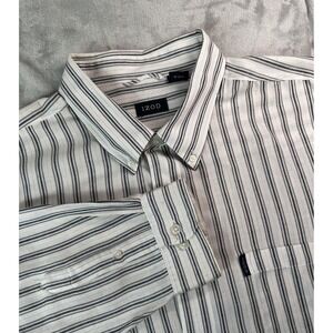 Izod Shirt Mens 3XLT White Gray Striped Button Down Long Sleeve Big Tall Casual